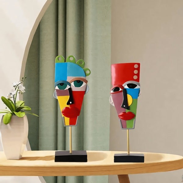 Creative Modern Colorful Luxury Abstract Face Statue Sculpture Table Top Living Room Home Decoration Gift Collection
