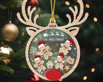 Personalized Gingerbread Family Christmas Ornament, Cute Reindeer Ornament, Custom Family Ornament 2024, 4D Shake Ornament Customized