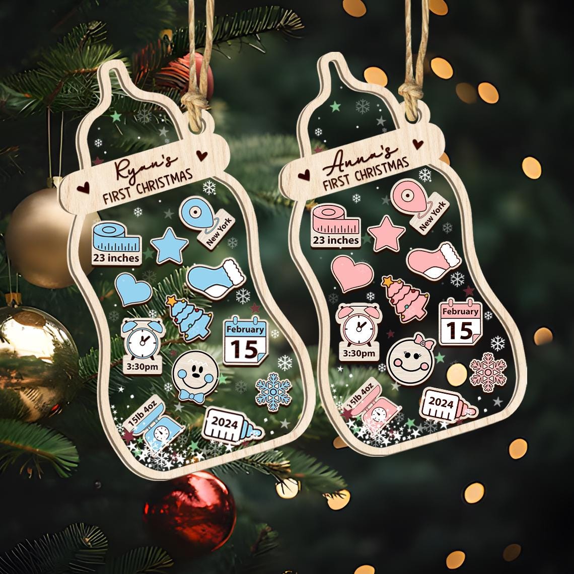 Baby's First Christmas Ornament 2024, 4D Shake Babies Ornament, Custom New Baby Gifts, Baby Shower Gift, Baby 1st Christmas Shaker Ornaments