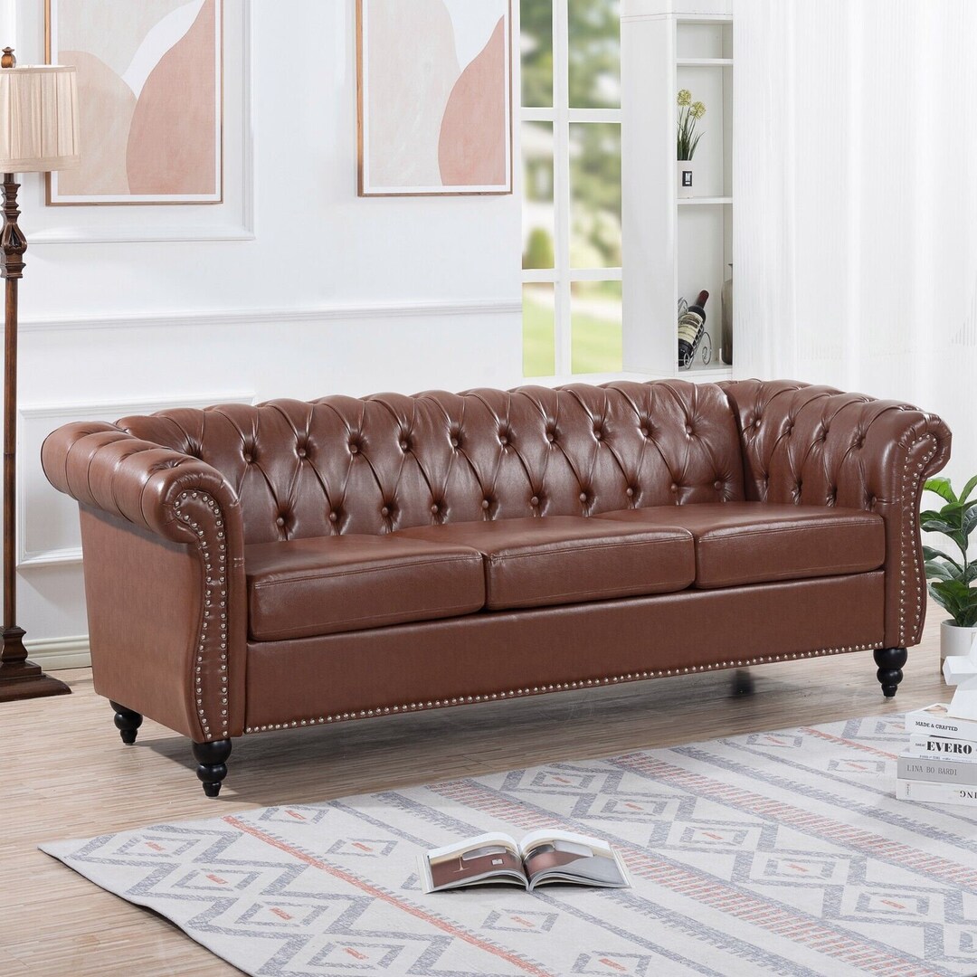3 Seater Chesterfield Faux Leather Sofa Tufted Couch for Etsy