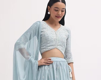 Georgette Lehenga Choli: Sequined Embroidered Indian Wedding Wear