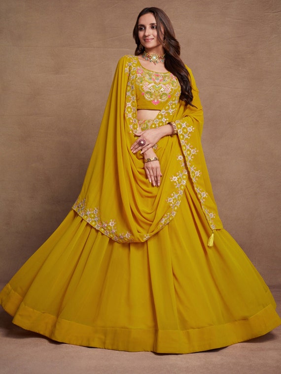 Yellow Lehenga Choli: Embroidered Haldi Outfit, Indian Wedding Wear