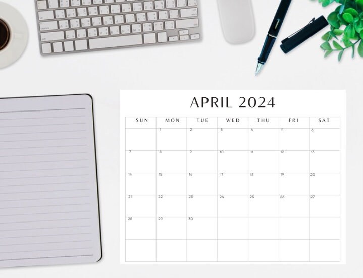 2024 Printable Calendar, Monthly Planner 2024 Landscape, Digital PDF - Etsy