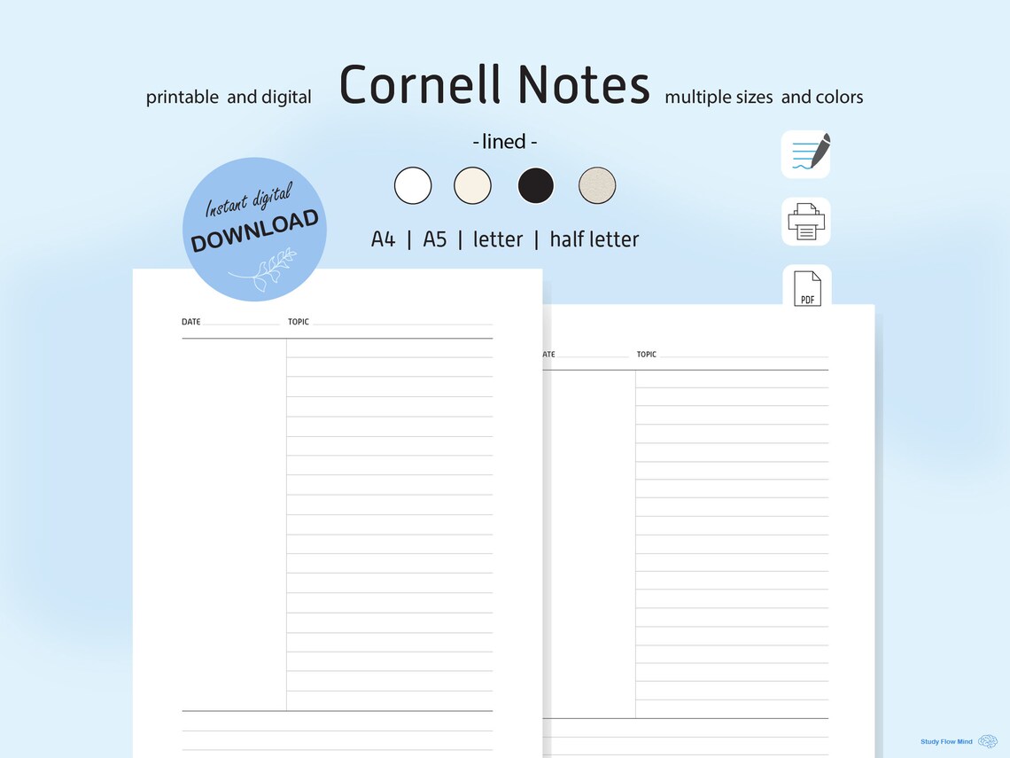 Cornell Notes Printable Template Study Template Guide Uni Exam Study ...