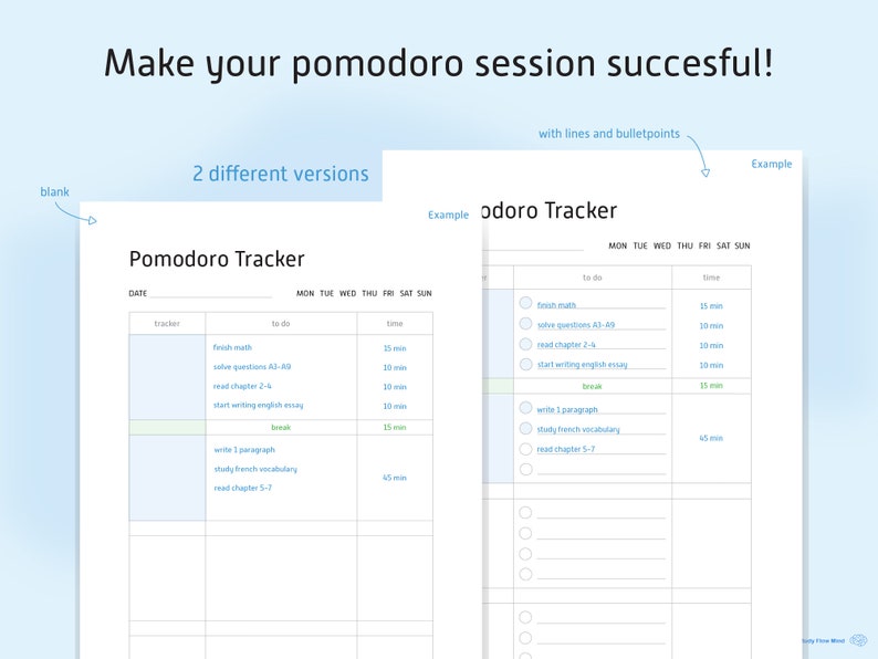 Pomodoro Timer Template Print Productivity Pomodoro Session Planner ...