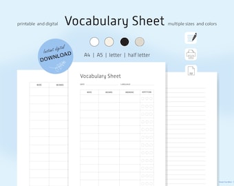 Vocabulary List Study Guide Exam Language Planner Productivity Template Digital GoodNotes Template printable Template Vocabulary Study