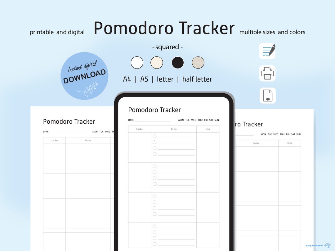 Pomodoro Timer Template Print Productivity Pomodoro Session Planner ...