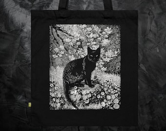 The Witch 1924 Tote Bag | Lionel Lindsay Tote Bag | Black Cat Tote Bag | Gothic Art Tote Bag |  Cat Lover Tote Bag | Witchcore Tote Bag