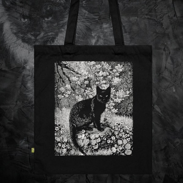 The Witch 1924 Tote Bag | Lionel Lindsay Tote Bag | Black Cat Tote Bag | Gothic Art Tote Bag |  Cat Lover Tote Bag | Witchcore Tote Bag