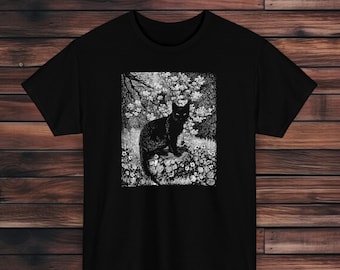 Die Hexe 1924 T-Shirt | Lionel Lindsay T-Shirt | Schwarzes Katzen-T-Shirt | Gotisches modernes Kunst-T-Shirt | Katzenliebhaber T-Shirt | Witchcore-T-Shirt