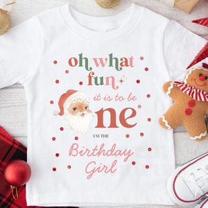 Toddler Birthday Holiday Shirt, Pink Oh What Fun To Be One Girl First Birthday Shirt, Girls Christmas Birthday Tshirt Santa 1st Birthday Tee