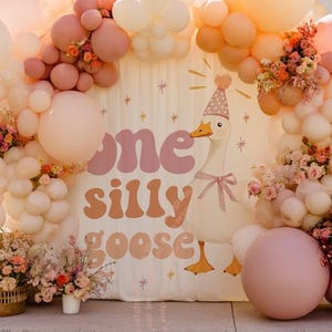 1 Silly Goose Banner, One Silly Goose Birthday Decor, Girl One Silly Goose Birthday Theme, Pastel Pink One Silly Goose Backdrop, Girl Goose