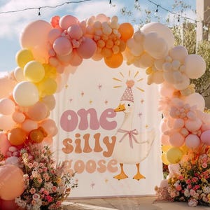 Cute Silly Goose Backdrop, One Silly Goose 1st Birthday Backdrop Girl Silly Goose Banner 1st Birthday Silly Goose Party Decor Photo Backdrop