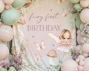 Boho Fairy 1st Birthday Backdrop, Fairy First Birthday Backdrop, Fairy Theme 1st Birthday, Our Fairy is Turning One Banner, Mauve Wildflower
