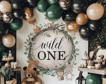 Woodland Wild One Backdrop, Rustic Wild One Banner, Vintage Woodland Animals Party Decor 1st Birthday Photo Backdrop, Wild One Background