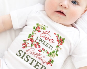 Two Sweet Strawberry Birthday Outfit, Two Sweet Sister Shirt Strawberry 2nd Birthday Shirt Strawberry Shortcake Second Birthday 2 Sweet Bday