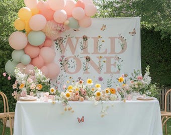 Wild One Birthday Girl Flower Backdrop, Wildflower Party Banner, Photography Backdrop Wildflower One First Birthday Boho Backdrop 1st Banner