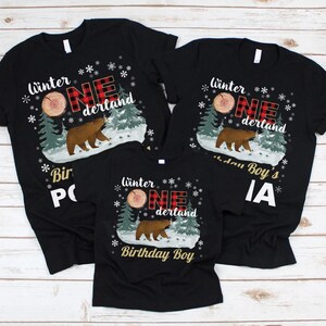 1 1derland 1st baby birthday dad daddy son derland first boy matching mama mom mommy onder onderland onederland one outfit shirt  t tee tshirt winter wonder wonderland forest bear woodland lumberjack tree farmhouse rustic red black buffalo plaid snow