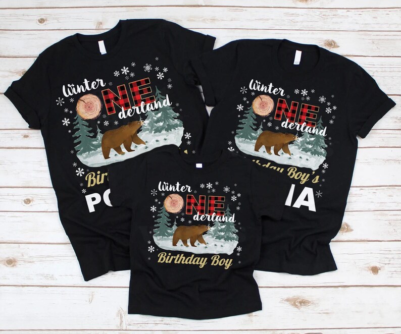 1 1derland 1st baby birthday dad daddy son derland first boy matching mama mom mommy onder onderland onederland one outfit shirt  t tee tshirt winter wonder wonderland forest bear woodland lumberjack tree farmhouse rustic red black buffalo plaid snow
