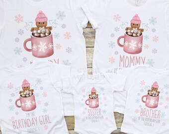 Winter 5 y/o Party Shirts, Gingerbread 5th Birthday Party Family Shirts, Cookies and Cocoa 5th Birthday Party Tshirts, Daughter Turning Five