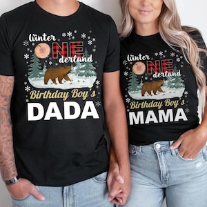 1 1derland 1st baby birthday dad daddy son derland first boy matching mama mom mommy onder onderland onederland one outfit shirt  t tee tshirt winter wonder wonderland forest bear woodland lumberjack tree farmhouse rustic red black buffalo plaid snow