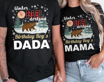 Mom and Dad Lumberjack Shirts, Buffalo Plaid Winter Onederland Family Shirts Red Plaid Boy 1st Birthday Tshirts Mama Daddy Lumberjack Party