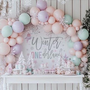 Onederland Birthday Backdrop, Pastel Winter Onederland Backdrop, Pink Winter Onederland Backdrop, 1st Birthday Girl Decor Winter Wonderland
