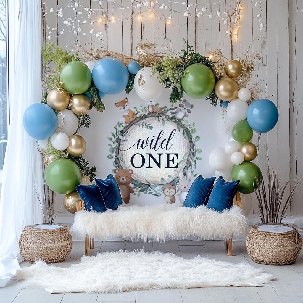 Creative Party Striscione Compleanno Wild One Woodland, 2,4 M Con Animali Del Bosco E Gagliardetti, Multicolore - 3