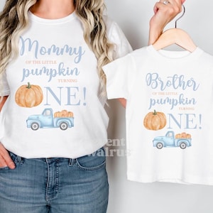 Pumpkin Truck Birthday Family Shirts, Pumpkin First Birthday Boy Pumpkin Patch Photos, Fall First Birthday Shirt, Blue Pumpkin 1st Birthday