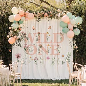 Wild One Backdrop, Wildflower Happy Birthday Banner, One Little Wildflower First Birthday Backdrop, Flower-Themed First Birthday Decorations