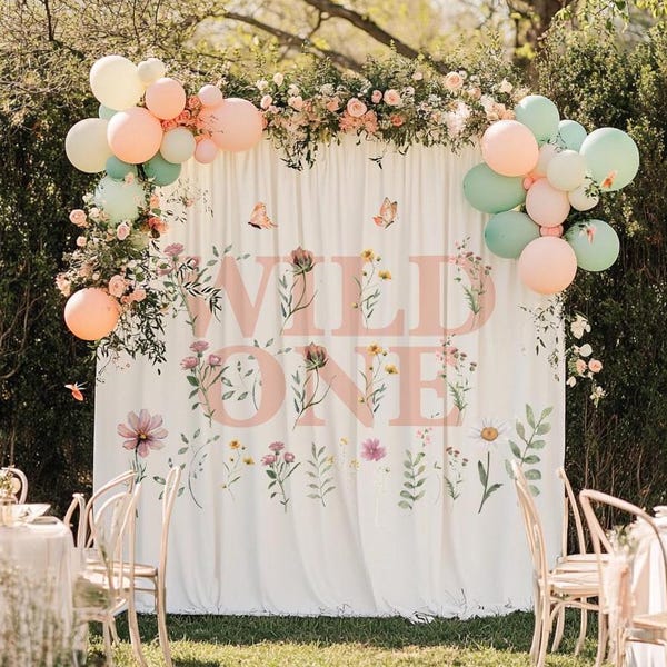 Wild One Backdrop, Wildflower Happy Birthday Banner, One Little Wildflower First Birthday Backdrop, Flower-Themed First Birthday Decorations
