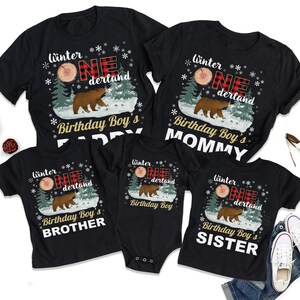 1 1derland 1st baby birthday dad daddy son derland first boy matching mama mom mommy onder onderland onederland one outfit shirt  t tee tshirt winter wonder wonderland forest bear woodland lumberjack tree farmhouse rustic red black buffalo plaid snow