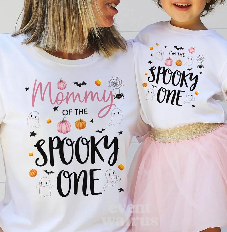 Spooky One Girl Birthday Outfit Cute Pink Booday Girl Spooky One Outfit 1st Boo Day Shirt Spooky One Birthday Party Girl Spookyone Onsie Tee boo day halloween themed October bday girly ghost pumpkin mama tshirt t-shirt top clothes apparel matching