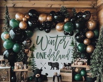Onederland Birthday Backdrop, Green Winter Onederland Backdrop, Custom Winter Onederland Backdrop, 1st Birthday Boy Decor Winter Wonderland