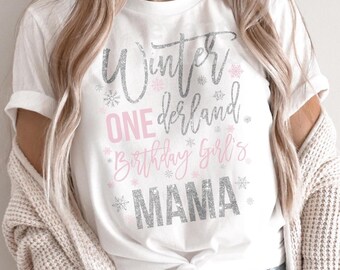 Mama Winter Onederland Shirt, Pink and Silver Snow Flake Birthday T-Shirts, Mom and Dad Winter Onederland Shirt, 1st Mama Snowflake Shirt