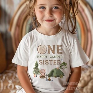 Sister of One Happy Camper Shirt, Camp Theme Shirt Kids, Camping 1st Birthday Outfit, Camp Out Birthday Shirt Forest Birthday Shirt Girl Boy