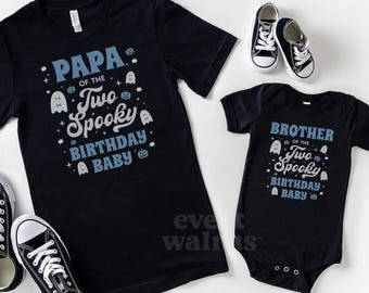 2 Spooky Birthday Shirt, 2nd Birthday Halloween Outfit Boys Birthday Halloween Shirt Little Boo is 2 Shirt Spooky Daddy Son Turning 2 Tshirt