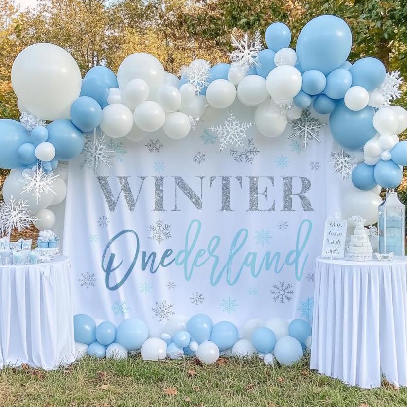 Winter Onederland Geburtstagsdeko-Set – 1. Geburtstag Für Jungen – Schneeflocken-Deko, Ballons, Banner, Tischdecke & Krone – Blau/Weiß