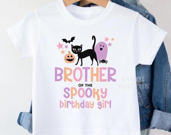 Spooky One Birthday Party Girl Black Cat Spooky One Outfit Pink Spooky One T-Shirts Two Spooky Brother Boo Day Outfit Halloween Kids Toddler
