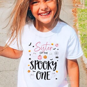 Spooky One Girl Birthday Outfit Cute Pink Booday Girl Spooky One Outfit 1st Boo Day Shirt Spooky One Birthday Party Girl Spookyone Onsie Tee boo day halloween themed October bday girly ghost pumpkin mama tshirt t-shirt top clothes apparel matching
