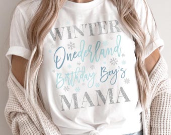 Mom of Birthday Boy Winter Onederland Mom Shirt, Parent Winter Onederland Shirt Blue and Silver Baby Boy 1st Birthday Party, Winter 1derland