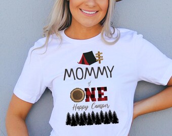 Mommy of One Happy Camper Parent Shirt, Lumberjack First Birthday Shirt Lumberjack Birthday Outfit, One Happy Mama Shirt, Buffalo Plaid Tee