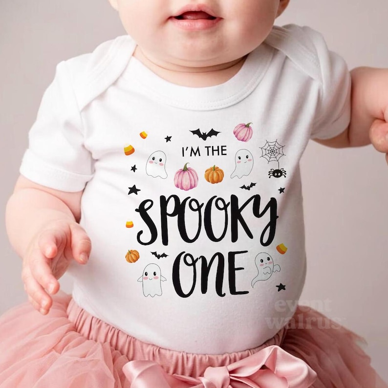 Spooky One Girl Birthday Outfit Cute Pink Booday Girl Spooky One Outfit 1st Boo Day Shirt Spooky One Birthday Party Girl Spookyone Onsie Tee boo day halloween themed October bday girly ghost pumpkin mama tshirt t-shirt top clothes apparel matching
