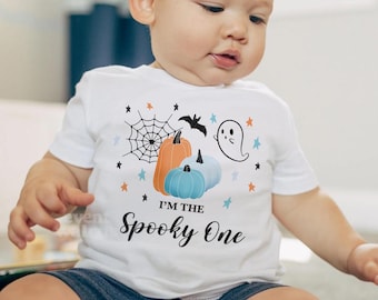 Spooky One Tee Spooky One Birthday Party Boy Blue Pumpkin 1st Birthday Halloween Matching Family Shirt Cute Boys Halloween Birthday Shirts