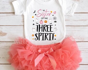 Three Spirit Halloween Birthday Tee Trick or 3 Shirt Three Pink Halloween Birthday Shirt Pastel Boo-Day Cute Ghost Bow Mom Dad Brother Nana