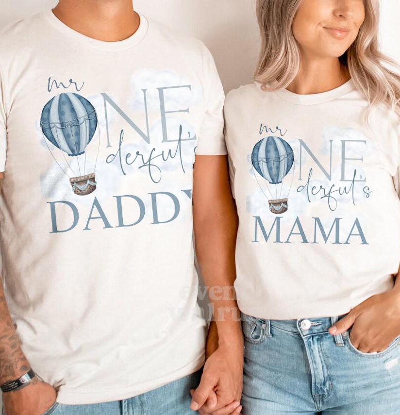 Mr Onederful Mommy Daddy Shirts, Little Mr Onederful Family Tees, Blue Hot Air Balloon Mr One Derful Shirts, Mama of Mr One Derful Shirt Dad