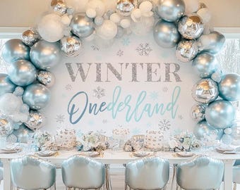 Winterlandschaft Dekorationen Party Zubehör, Winter Onederland Dekorationen Blau Silber Decor Banner Photo Booth Prop Wanddekoration One-Derland
