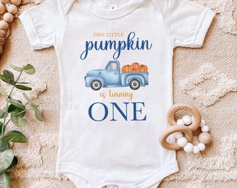 1st Birthday Boy Pumpkin Party Shirt, Boy First Birthday Pumpkins, Custom Pumpkin Themed Shirts, Boys little Pumpkin Birthday Blue Truck Tee