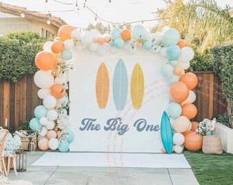 Big One Surfer Birthday Banner, The Big One Birthday Surfboard Theme Backdrop, Surfer First Birthday, The Big One Surf Decoration Backdrop