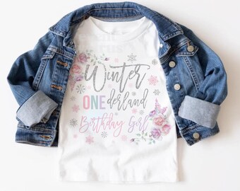Pastel Snowflake Winter Onederland 1st Birthday Shirt for Girls, Floral Winter Onederland Girl Outfit, Pink Purple One Derland Theme Shirt